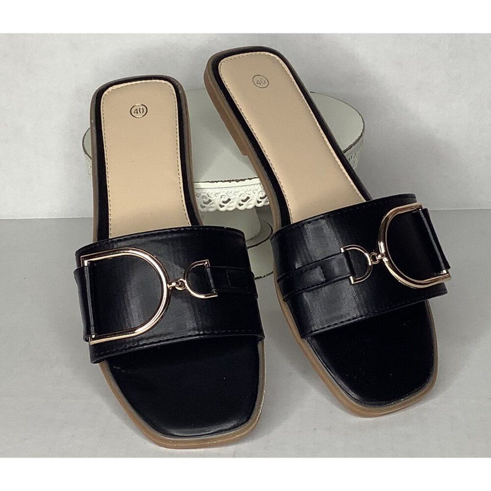 Nasty Gal Women's 9 Faux leather gold link slides - New